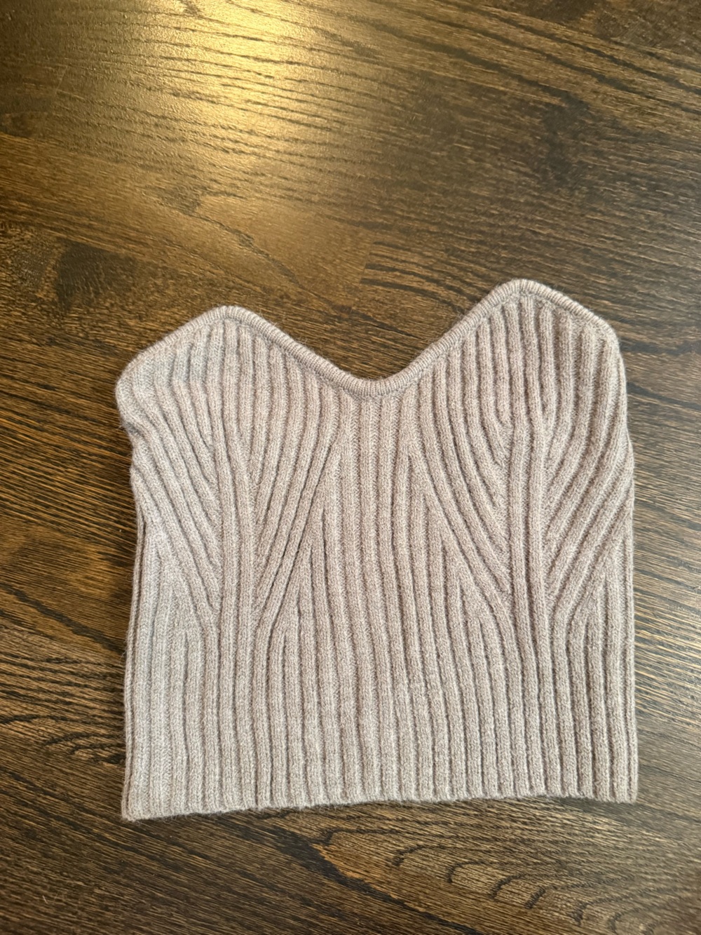 Off-the-Shoulder Ribbed Sweater Top in Light Taupe size small